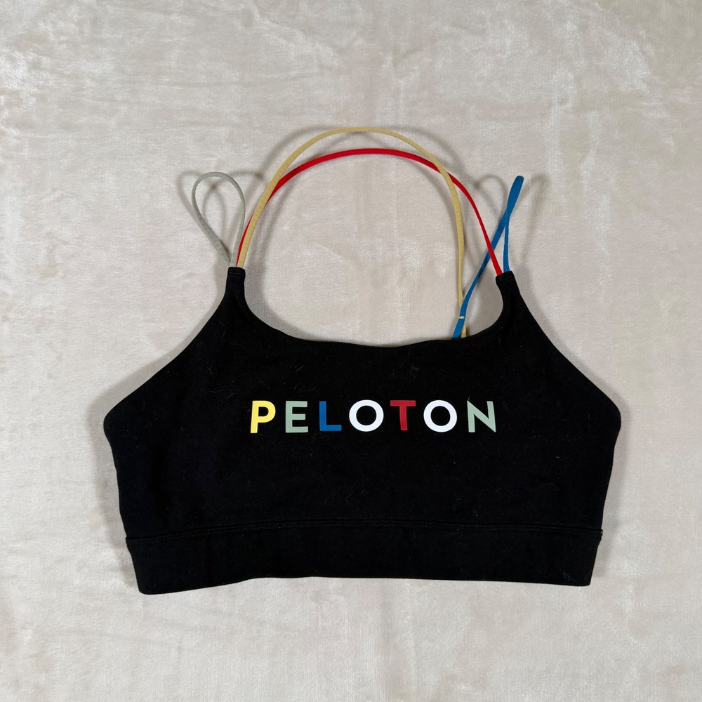 Peloton Sports Bra Womens Medium Black Excellent Multi-Color Strappy Logo